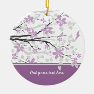 Zierzweig und violette Blumen Keramikornament