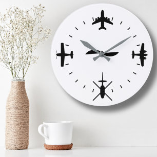 Zifferblatt mit Flugzeug-Icons Cooler Pilot Luftfa Große Wanduhr