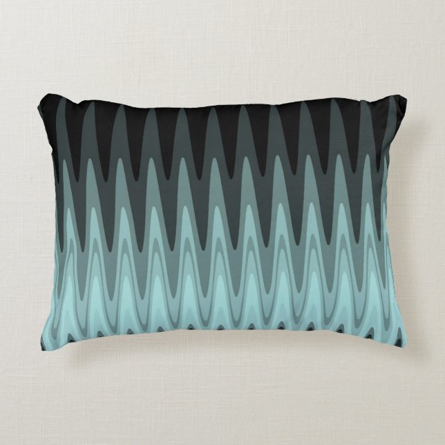 Zig Zag Black Aquamarin Gray Pattern Dekokissen (Vorderseite)