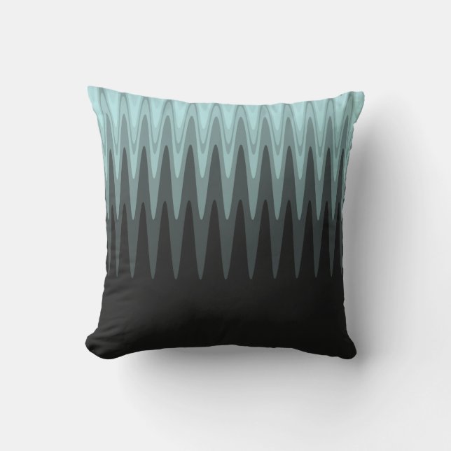 Zig Zag Black Aquamarin Gray Pattern Kissen (Vorderseite)