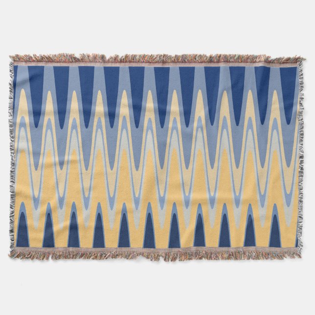 Zig Zag Blue Yellow Gree Beige Muster Decke (Vorderseite)