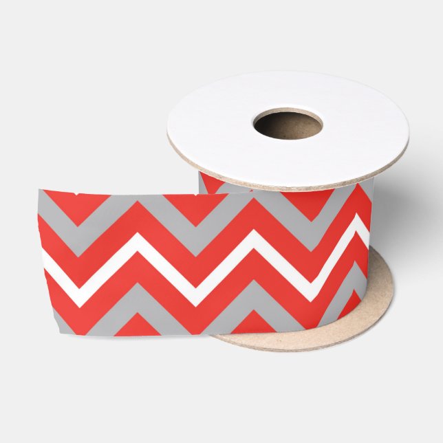Zig Zag Lines Red White Gray Creative Stripes Satinband (Spule)