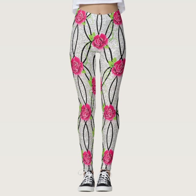 Zig Zag Muster, Blume Leggings (Vorderseite)