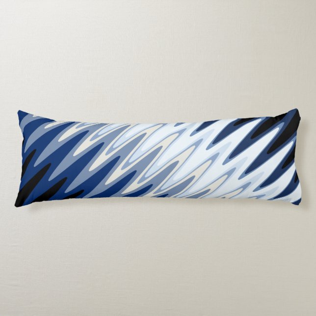 Zig Zag Schwarz-weiß Grau Navy Blue Beige Muster Seitenschläferkissen (Vorderseite)