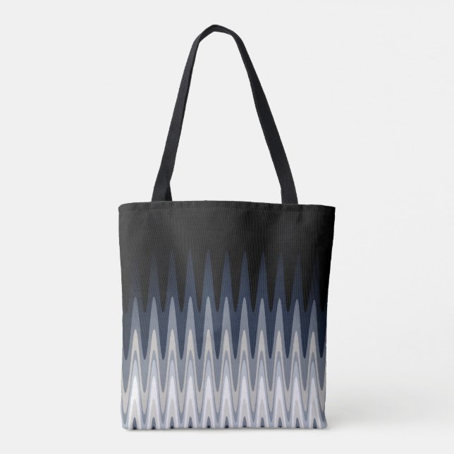 Zig Zag Schwarz-weiß Grau Navy Blue Beige Muster Tasche (Rückseite)