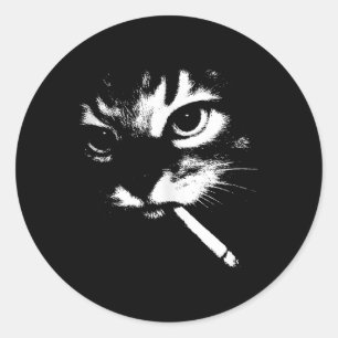 Zigarette Kitten Funny Smoking Cat Meme Gangster C Runder Aufkleber