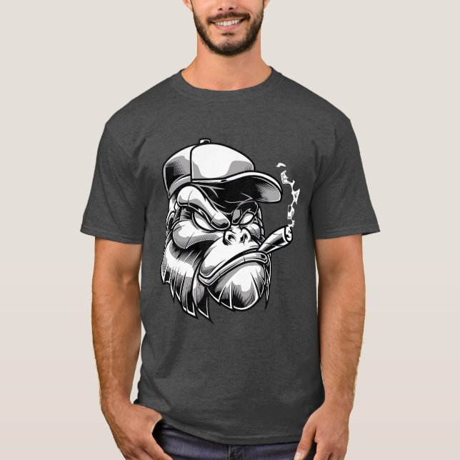 Zigarre rauchender Gorilla Silberrücken-Affe Gesch T-Shirt (Vorderseite)