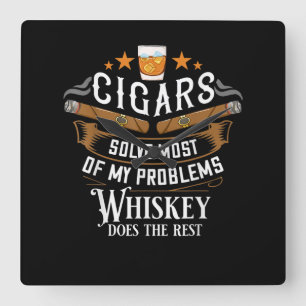 Zigarren lösen die meisten meiner Probleme Whiskey Quadratische Wanduhr