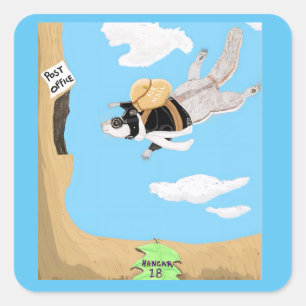 Ziggy Fying Eichhörnchen 🐿️ liefert die Mail Quadratischer Aufkleber