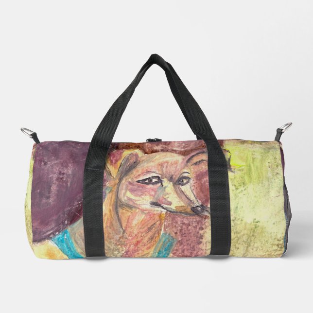 "Ziggy The Dog in Overalls" Wasserfarbe Duffle Bag (Vorderseite)