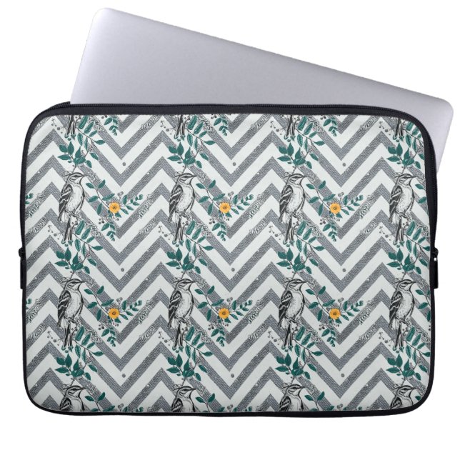 Zigzag Bird & Blume Muster Laptopschutzhülle (Vorderseite)