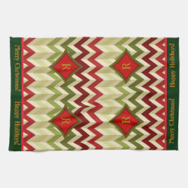Zigzag Christmas (Mit Monogramm) Geschirrtuch