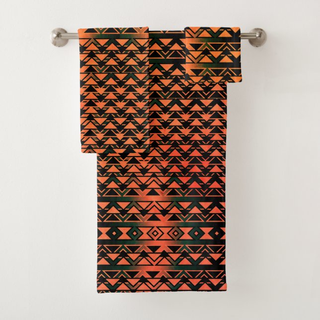 ZigZag-Dreiecke auf Gradientensepien, Orangenlachs Badhandtuch Set (Insitu)