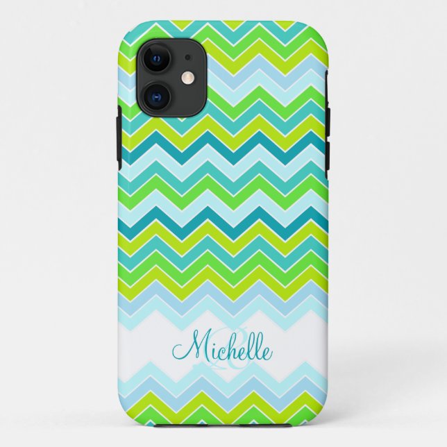 Zigzag gemusterter aquamariner Name Initial iPhone Case-Mate iPhone Hülle (Rückseite)