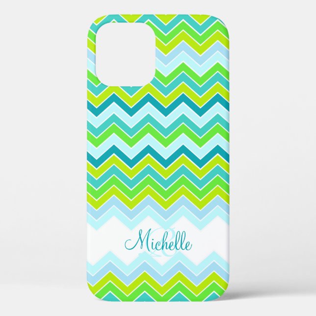 Zigzag gemusterter aquamariner Name Initial iPhone Case-Mate iPhone Hülle (Rückseite)