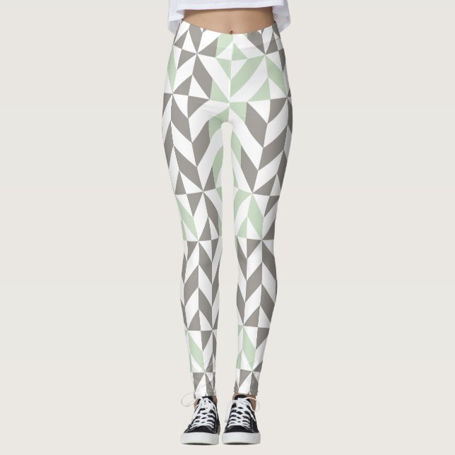 ZigZag-Geometrie der Seite Grün und Silber Leggings (Vorderseite)