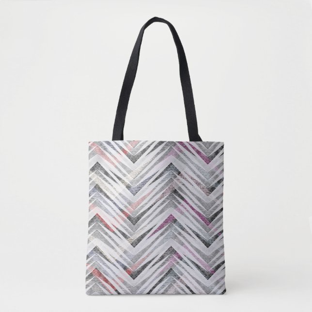Zigzag, geometrisch, grau, lila, rosa, schwarz, St Tasche (Vorderseite)