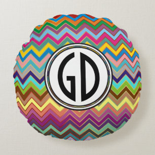 ZIGZAG Muster - Farbe + Monogramm Rundes Kissen