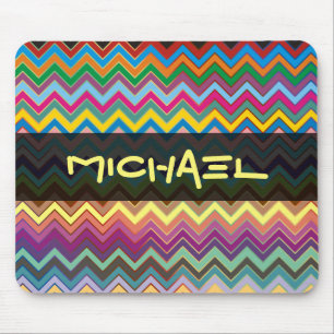 ZIGZAG Muster - Farbe + Text Mousepad