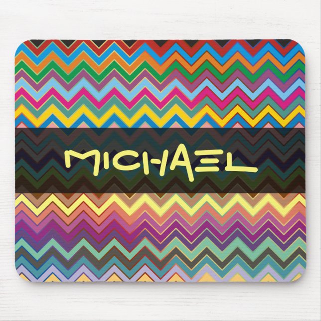 ZIGZAG Muster - Farbe + Text Mousepad (Vorne)