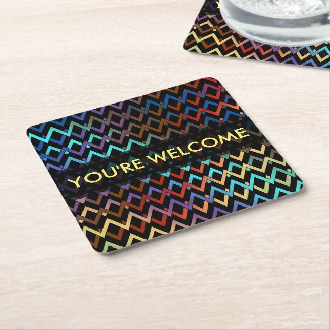 ZIGZAG Muster - Farbe + Text Rechteckiger Pappuntersetzer (angewinkelt)