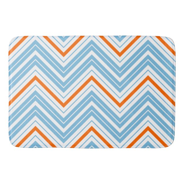 Zigzag Muster Orange White & Blue Badematte (Vorderseite)