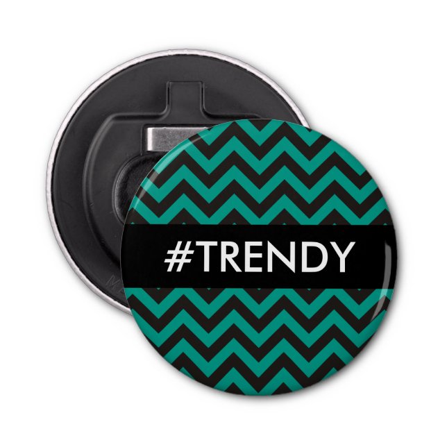 ZIGZAG Muster - schwarz + Hintergrund und Text Flaschenöffner (Vorderseite)