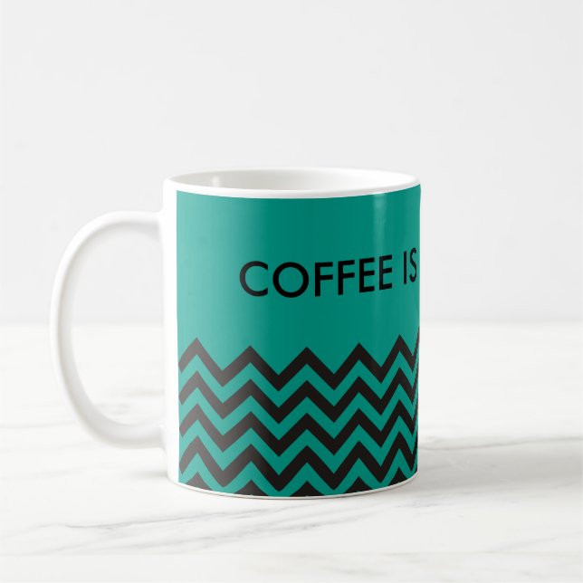 ZIGZAG Muster - schwarz + Hintergrund und Text Kaffeetasse (Links)