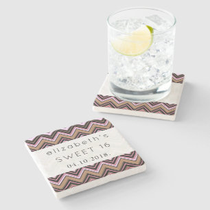 Zigzag Muster, Zickzack Muster, Sweet 16 Steinuntersetzer