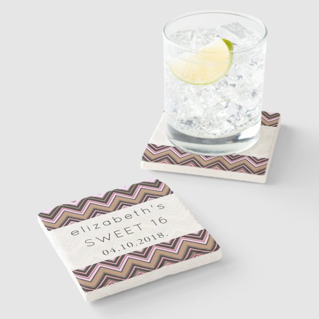 Zigzag Muster, Zickzack Muster, Sweet 16 Steinuntersetzer (Seitenansicht)