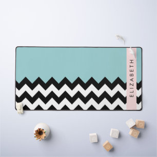 Zigzag noir et blanc, Chevron, Bleu, Votre nom