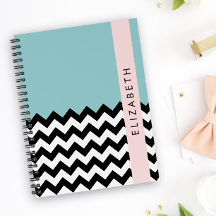 Zigzag noir et blanc, Chevron, Bleu, Votre nom