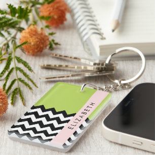Zigzag noir et blanc, Chevron, Vert, Votre nom