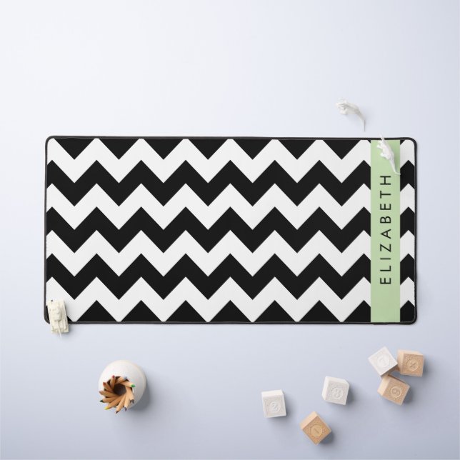 Zigzag noir et blanc, Motif Chevron, Votre nom (Tableau pour enfants)