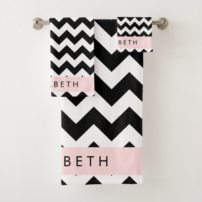 Zigzag noir et blanc, Motif Chevron, Votre nom (En situation)