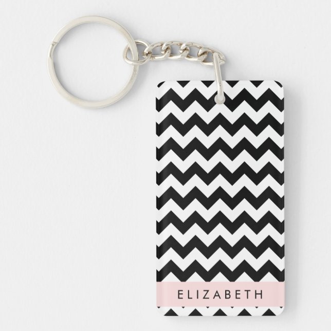 Zigzag noir et blanc, Motif Chevron, Votre nom (Devant)