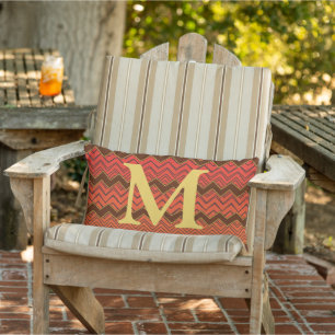 Zigzag Orange Gelb Rot und Braun Monogramm Kissen