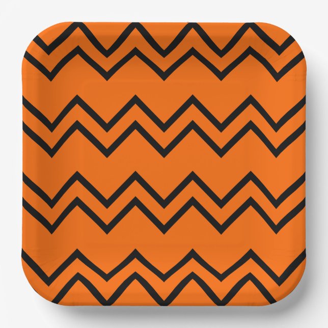 Zigzag orange und schwarz pappteller (Vorderseite)