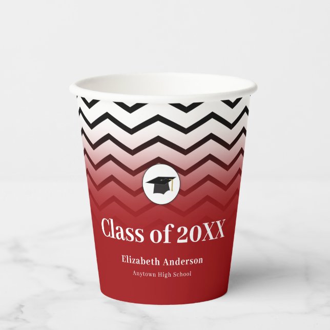 Zigzag Pattern Red Abschluss Pappbecher (Vorderseite)
