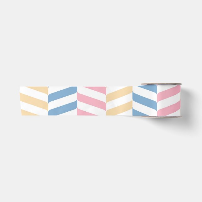 Zigzag pinkblau gelb pastellgelb minmal retro mode satinband (Vorderseite)