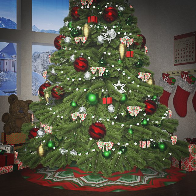 ZigZag Rot und Grün Polyester Weihnachtsbaumdecke (Von Creator hochgeladen)