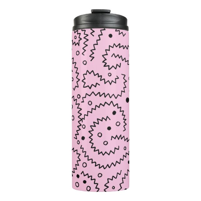 Zigzag Schwarze Linien und rosa Muster Thermosbecher (Vorderseite)