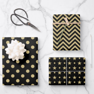 ZigZag Stars Muster für schwarze und goldene Fleck Geschenkpapier Set