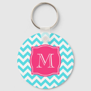 Zigzag Türkis und rosa Monogramm Schlüsselanhänger