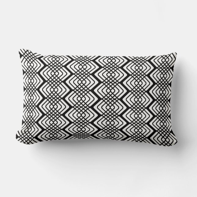 Zigzag Waffle Black und White Lumbar Kissen (Vorderseite)