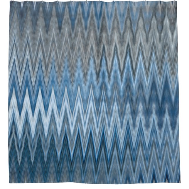 Zigzag Wavy Navy Blue Silver Gray Gray Muster Duschvorhang (Vorderseite)
