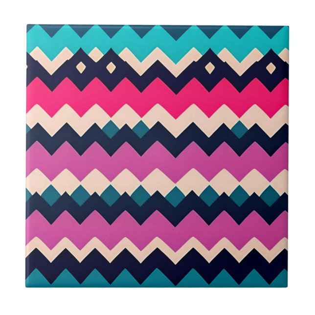 Zigzag Zickzack farbiges Muster Fliese (Vorderseite)