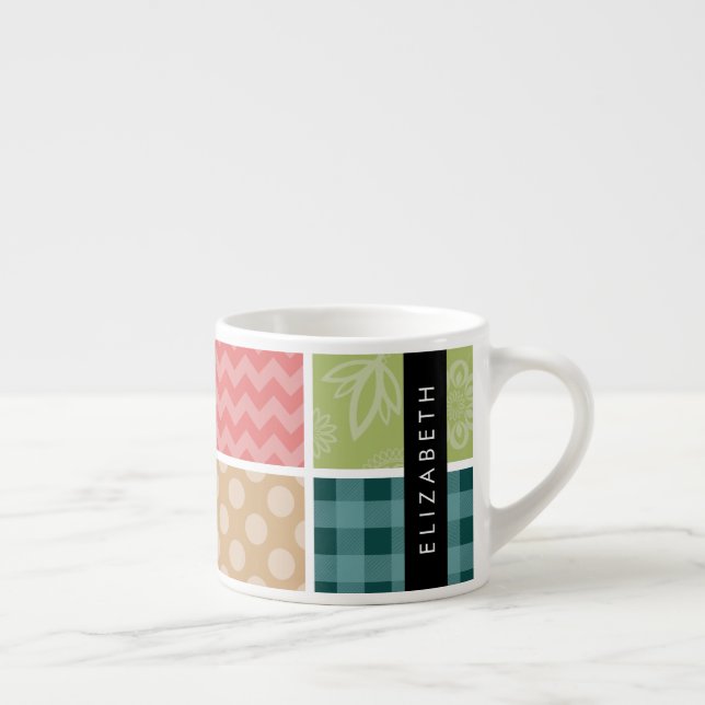 Zigzag, Zickzack, Gingham, Polka Dots, Ihr Name Espressotasse (Rechts)