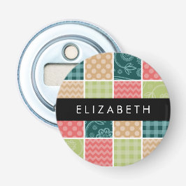 Zigzag, Zickzack, Gingham, Polka Dots, Ihr Name Flaschenöffner