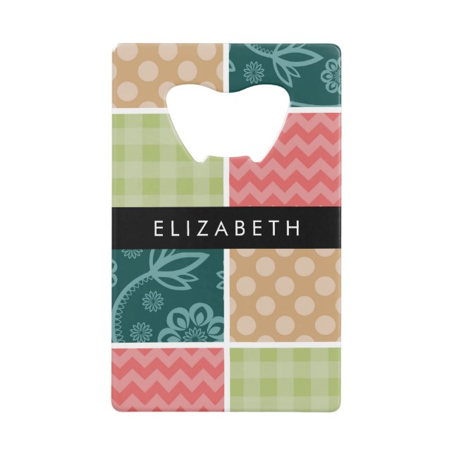 Zigzag, Zickzack, Gingham, Polka Dots, Ihr Name Geldbeutel Flaschenöffner (Vorderseite)